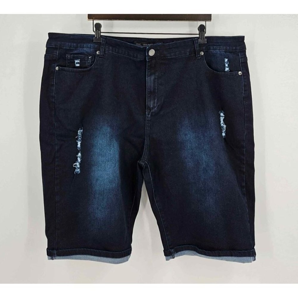 Chic Denim Stretch High-Rise Distressed Burmuda Cuffed Short Sz 24